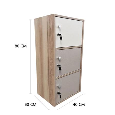 LOCKER WITH 3 COMPARTMENTS FURDINI FINE 40CM WOOD GRAIN/WHITE CREAM FABRIC PATTERN