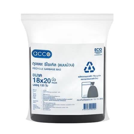 GARBAGE ROLL RECYCLE ACCO THIN 18X20" BLACK 120PCS