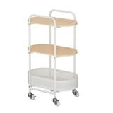 3-TIER UTILITY CART WITH A WOOD TOP AND CASTERS STACKO BOWA 49.5x32.6x80CM WHITE