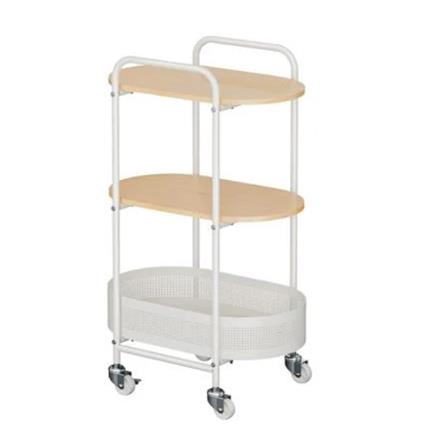3-TIER UTILITY CART WITH A WOOD TOP AND CASTERS STACKO BOWA 49.5x32.6x80CM WHITE