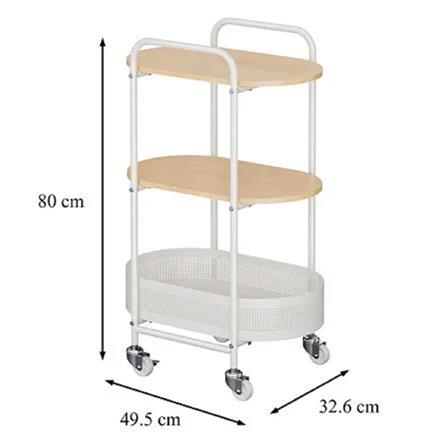 3-TIER UTILITY CART WITH A WOOD TOP AND CASTERS STACKO BOWA 49.5x32.6x80CM WHITE