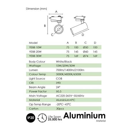 YETPLUS TRACKLIGHT YE88 10W 6500K BLACK