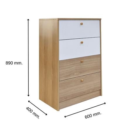 CHEST OF 4 DRAWERS FURDINI KEPT 60 CM NATURAL OAK/WHITE