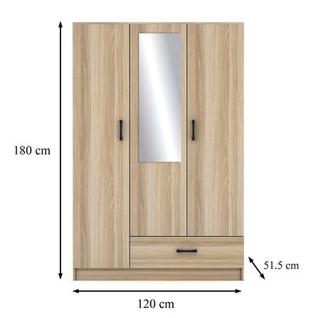 WARDROBE WITH 3 DOORS FURDINI FIGHT 120CM NATURAL OAK