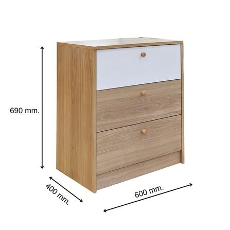 CHEST OF 3 DRAWERS FURDINI KEPT NATURAL OAK/WHITE