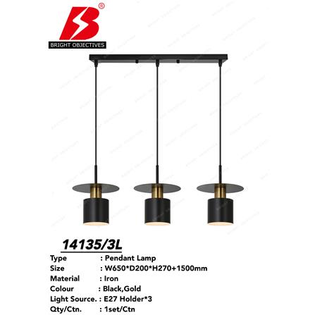 BRIGHT OBJECTIVE PENDANT LAMP 14135-3L 120CM GOLD BLACK