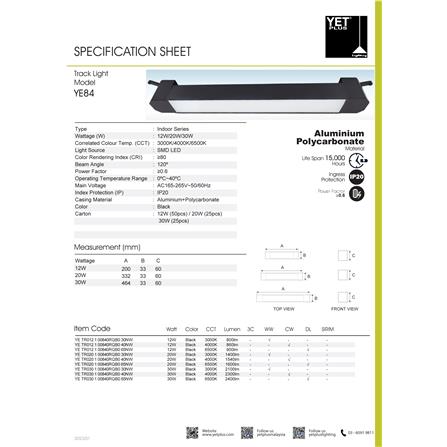 YETPLUS TRACKLIGHT YE84 20W LED 3 COLOURS 332MM BLACK