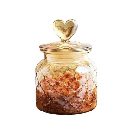 MOJOMORE GLASS JAR AMBER WITH LID HEART SHAPE 650ML