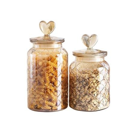 MOJOMORE GLASS JAR AMBER WITH LID HEART SHAPE 650ML
