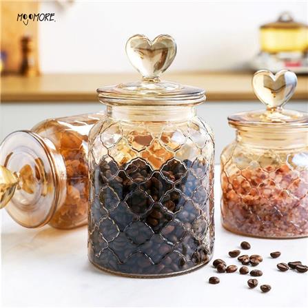 MOJOMORE GLASS JAR AMBER WITH LID HEART SHAPE 650ML