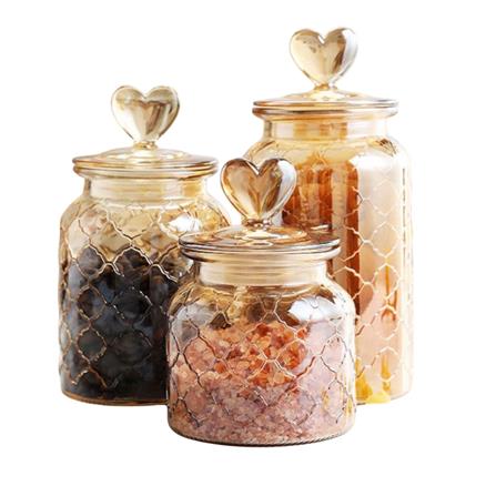 MOJOMORE GLASS JAR AMBER WITH GLASS LID HEART SHAPE 950ML