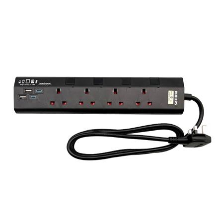 PHILIPS 4G2M 2USB-A 2USB-C TRAILING SOCKET CHP4742BA/68 BLACK