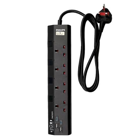 PHILIPS 4G2M 2USB-A 2USB-C TRAILING SOCKET CHP4742BA/68 BLACK