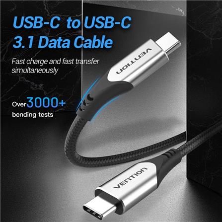 VENTION COTTON BRAIDED USB-C TO USB-C 3.1 CABLE 1.5M GREY