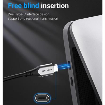 VENTION COTTON BRAIDED USB-C TO USB-C 3.1 CABLE 1.5M GREY