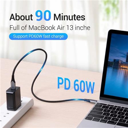 VENTION COTTON BRAIDED USB-C TO USB-C 3.1 CABLE 1.5M GREY