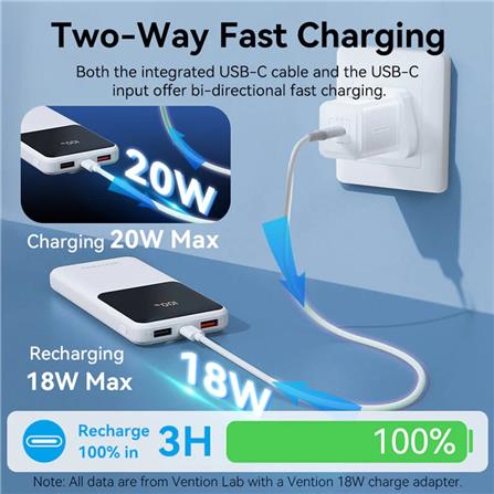 VENTION POWERBANK 10000mAh WITH BUILD-IN LIGHTNING AND TYPE C BLACK FHOB0-TY