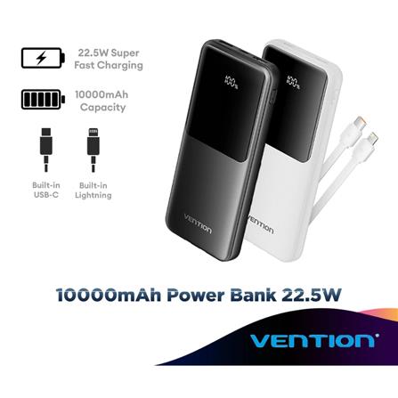 VENTION POWERBANK 10000mAh WITH BUILD-IN LIGHTNING AND TYPE C BLACK FHOB0-TY