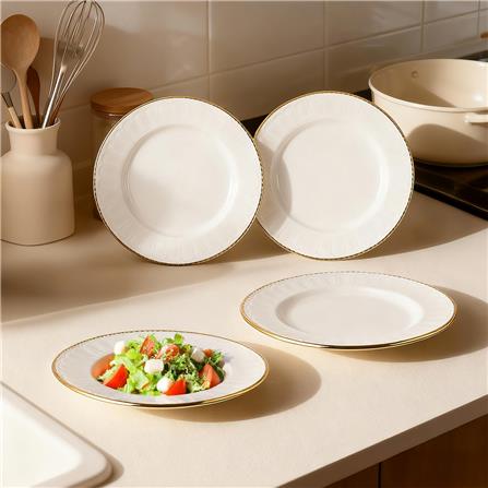UNIHOM 4PCS 10.5" DINNER PLATE WITH GOLD RIM