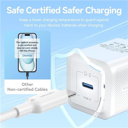 VENTION USB 2.0 TYPE-C TO TYPE-C 3A CABLE 1M WHITE PVC TYPE