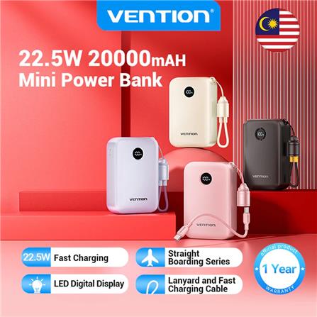 VENTION POWERBANK 20000mAh WITH BUILD-IN USB-C 22.5W BLACK FKBB0-C-TY