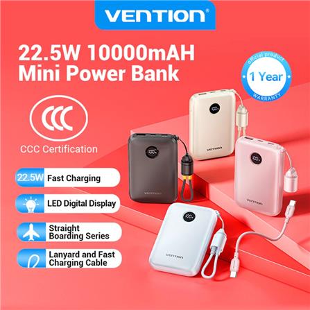 VENTION POWERBANK 10000mAh WITH BUILD-IN USB-C 22.5W BLACK FKAB0-C-TY