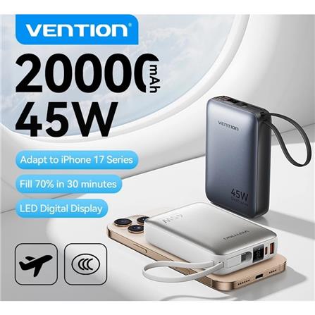 VENTION POWERBANK 20000mAh W/BUILT-IN USB-C 45W GREY UNIVERSAL TYPE FHGH0-TY