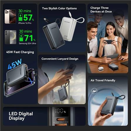 VENTION POWERBANK 20000mAh W/BUILT-IN USB-C 45W GREY UNIVERSAL TYPE FHGH0-TY