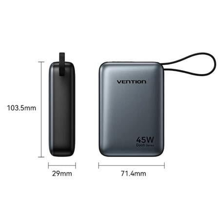 VENTION POWERBANK 20000mAh W/BUILT-IN USB-C 45W GREY UNIVERSAL TYPE FHGH0-TY
