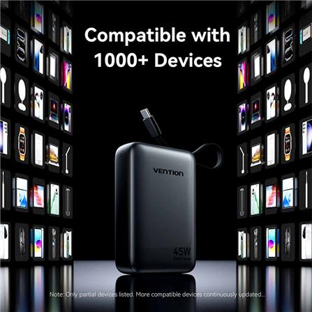 VENTION POWERBANK 20000mAh W/BUILT-IN USB-C 45W GREY UNIVERSAL TYPE FHGH0-TY