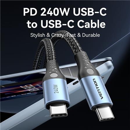 VENTION USB 2.0 TYPE-C TO TYPE-C 240W CABLE 1.5M BLACK ALUMINIUM ALLOY TYPE
