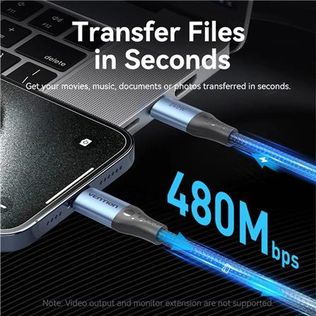 VENTION USB 2.0 TYPE-C TO TYPE-C 240W CABLE 1.5M BLACK ALUMINIUM ALLOY TYPE