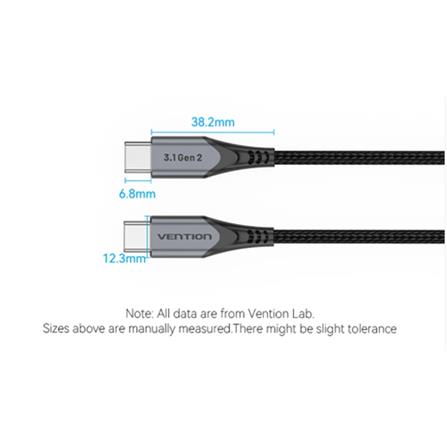 VENTION USB 3.1 GEN2 TYPE-C TO TYPE-C 5A CABLE 1M GREY ALUMINIUM ALLOY TYPE