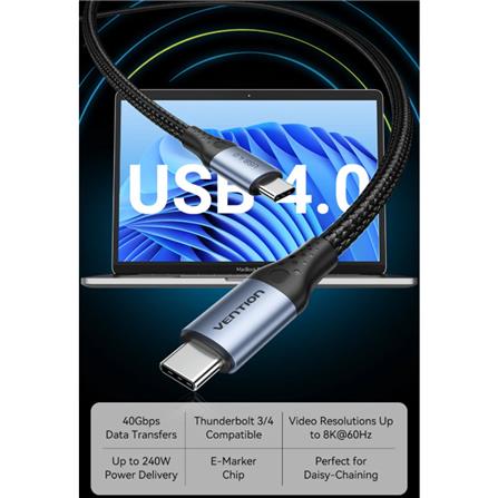VENTION COTTON BRAIDED USB4.0 TYPE-C TO C 5A CABLE 1M GREY ALUMINIUM ALLOY TYPE