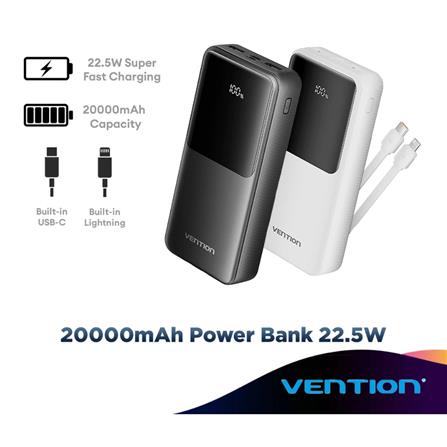 VENTION POWERBANK 20000mAh WITH BUILD-IN LIGHTNING AND TYPE C BLACK FHPB0-TY