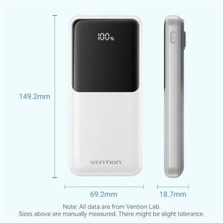 VENTION POWERBANK 10000mAh WITH BUILD-IN LIGHTNING AND TYPE C WHITE FHOW0-TY