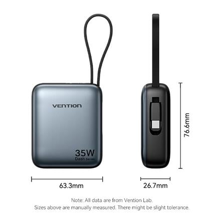 VENTION MINI POWERBANK 10000mAh WITH BUILT-IN USB-C 35W GREY FHEH0-TY