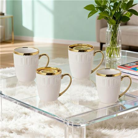 UNIHOM 4PCS 12OZ MUG WITH GOLD RIM