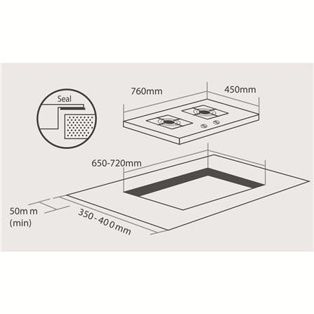 ELBA FLEXIBLE BUILT-IN GAS HOB EGH-S8652G(GR) 2BURNER 6.0KW 76CM BLACK