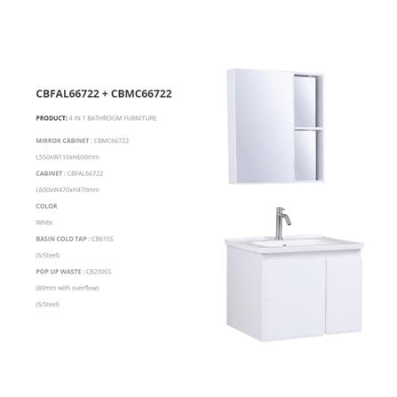 CABANA COUNTER WASHBASIN CBFAL66722 4-IN-1 WHITE