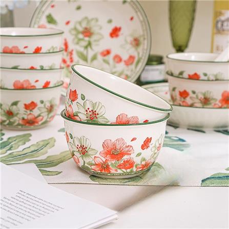 FLORAL CERAMIC 8PC DINNER SET (4 BOWL+ 4 PLATE)