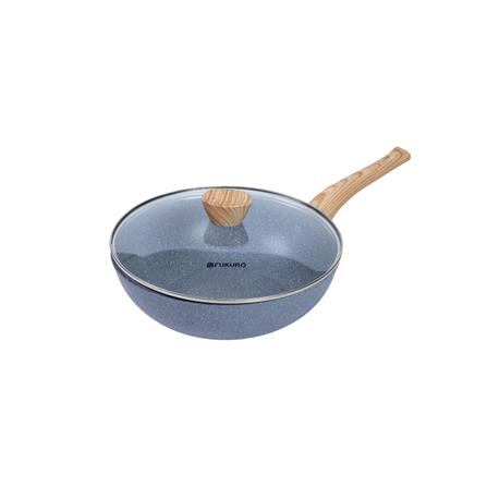 FUKURO ISHI MARBLE WOK PAN 28CM WITH GLASS LID+ PROSILICONE TURNER SET