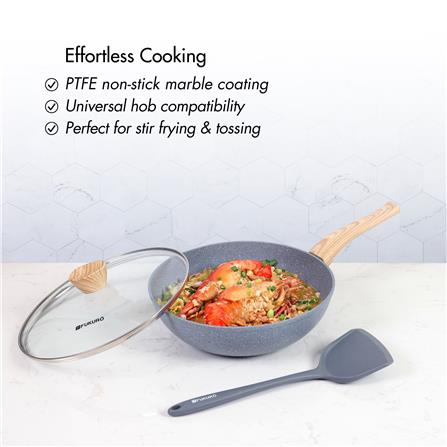 FUKURO ISHI MARBLE WOK PAN 28CM WITH GLASS LID+ PROSILICONE TURNER SET