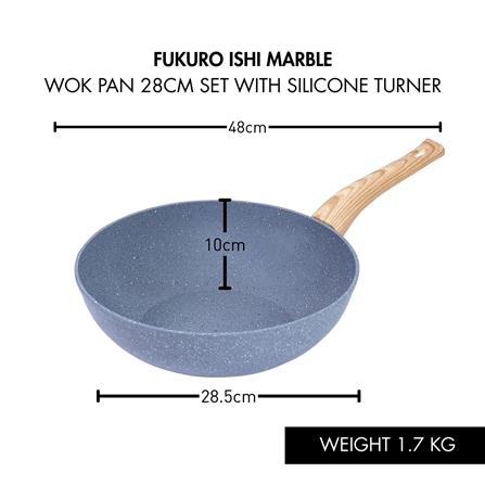 FUKURO ISHI MARBLE WOK PAN 28CM WITH GLASS LID+ PROSILICONE TURNER SET