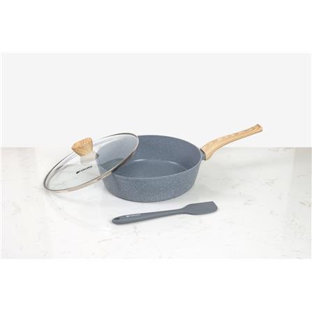 FUKURO ISHI MARBLE DEEP FRY PAN 28CM SET WITH GLASS LID + SILICONE SPATULA