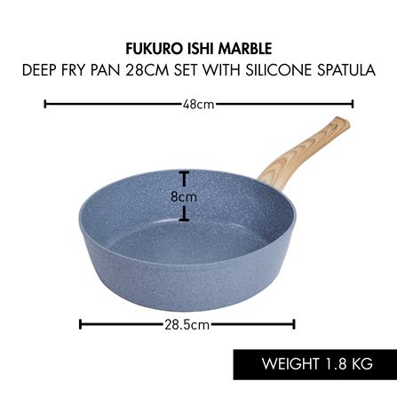 FUKURO ISHI MARBLE DEEP FRY PAN 28CM SET WITH GLASS LID + SILICONE SPATULA