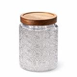 GLASS JAR EMBOSS 500ML WITH WOODEN LID - STAR DESIGN