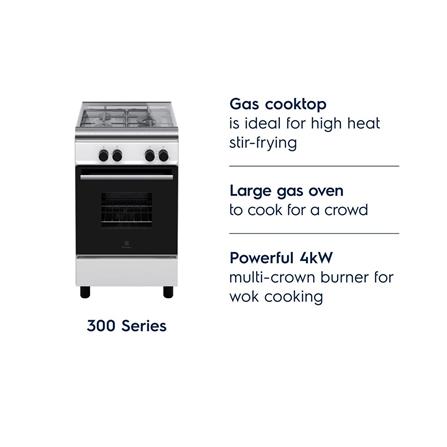 ELECTROLUX FREE STANDING GAS COOKER ECG530W 50CM 3 COOKING ZONES 62LITRES GAS OVEN