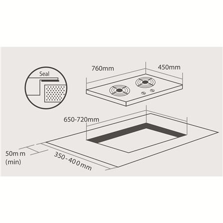 ELBA FLEXIBLE BUILT-IN GAS HOB EGH-S8642G(BK) 2BURNER 6.0KW 76CM BLACK