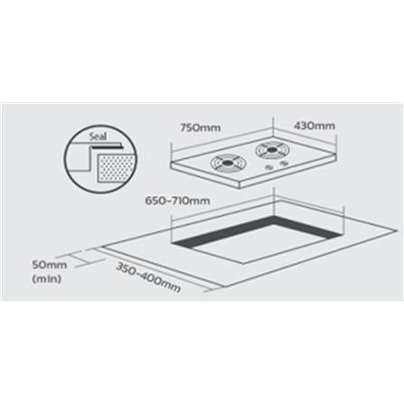 ELBA FLEXIBLE BUILT-IN SINTERED STONE GAS HOB EGH-S8652G(GR) 2BURNER 5.2KW 75CM BLACK